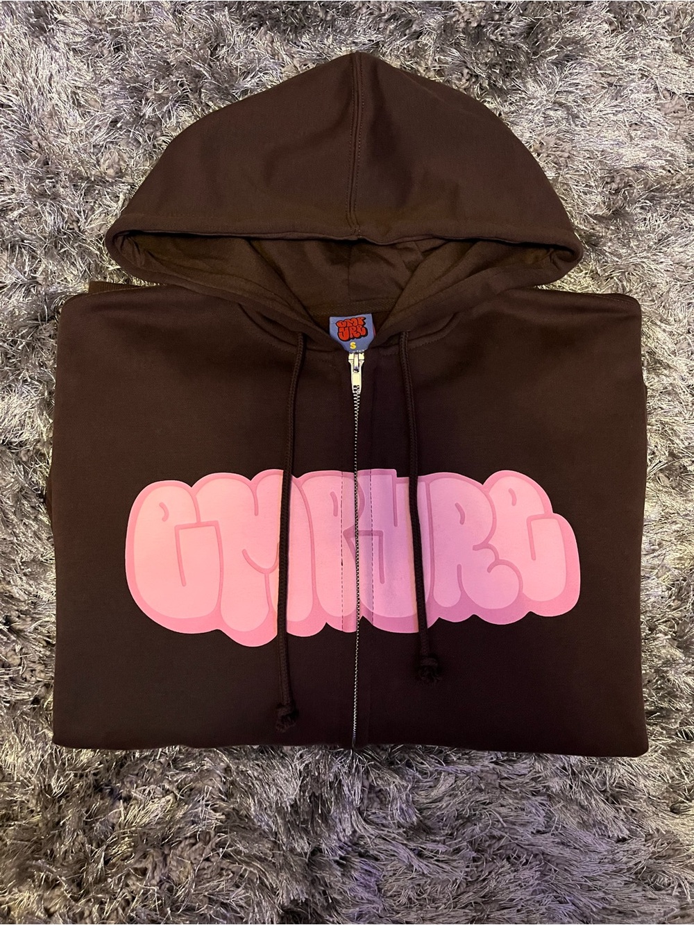 Empyre Brown Zip-Up Hoodie with Pink Bubble Logo